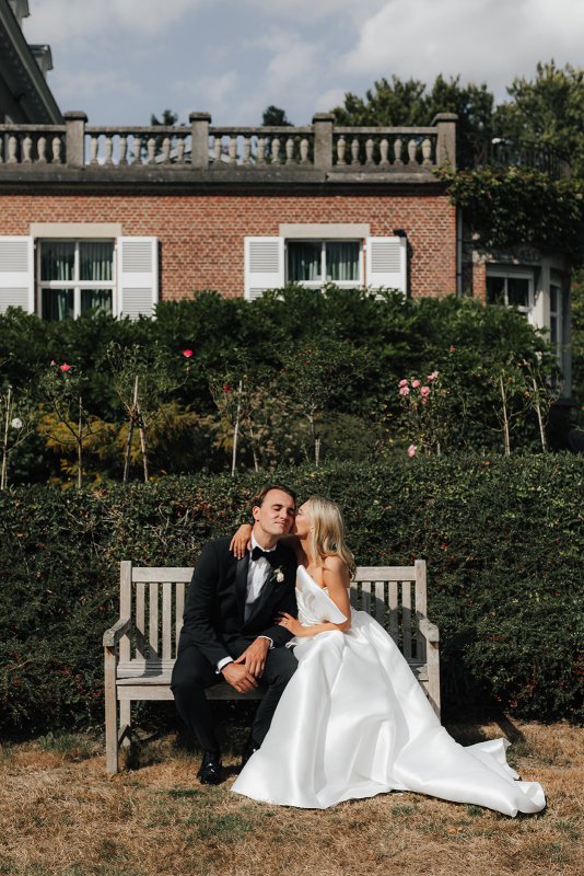 bride and groom with bride wearing ines and julianne gown