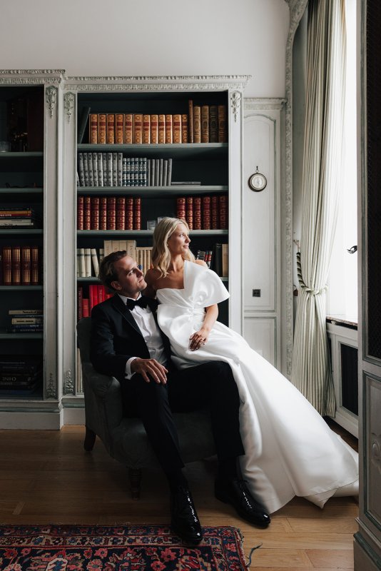 bride and groom with bride wearing ines and julianne gown