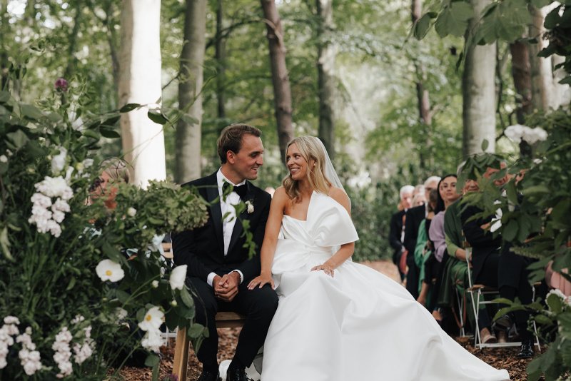 bride and groom with bride wearing ines and julianne gown