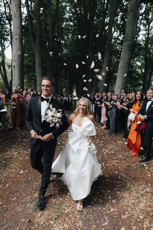 bride and groom with bride wearing ines and julianne gown