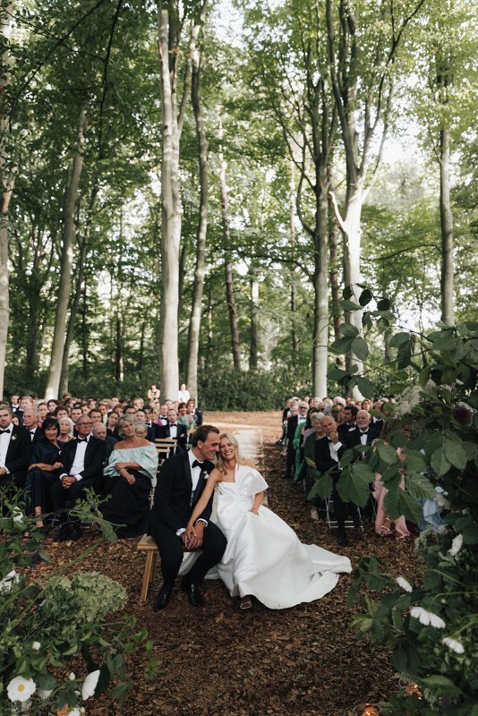 bride and groom with bride wearing ines and julianne gown