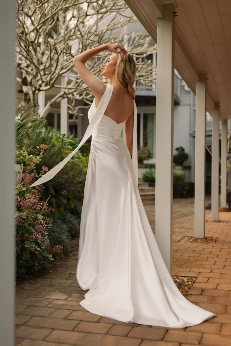 satin halter neck wedding dress