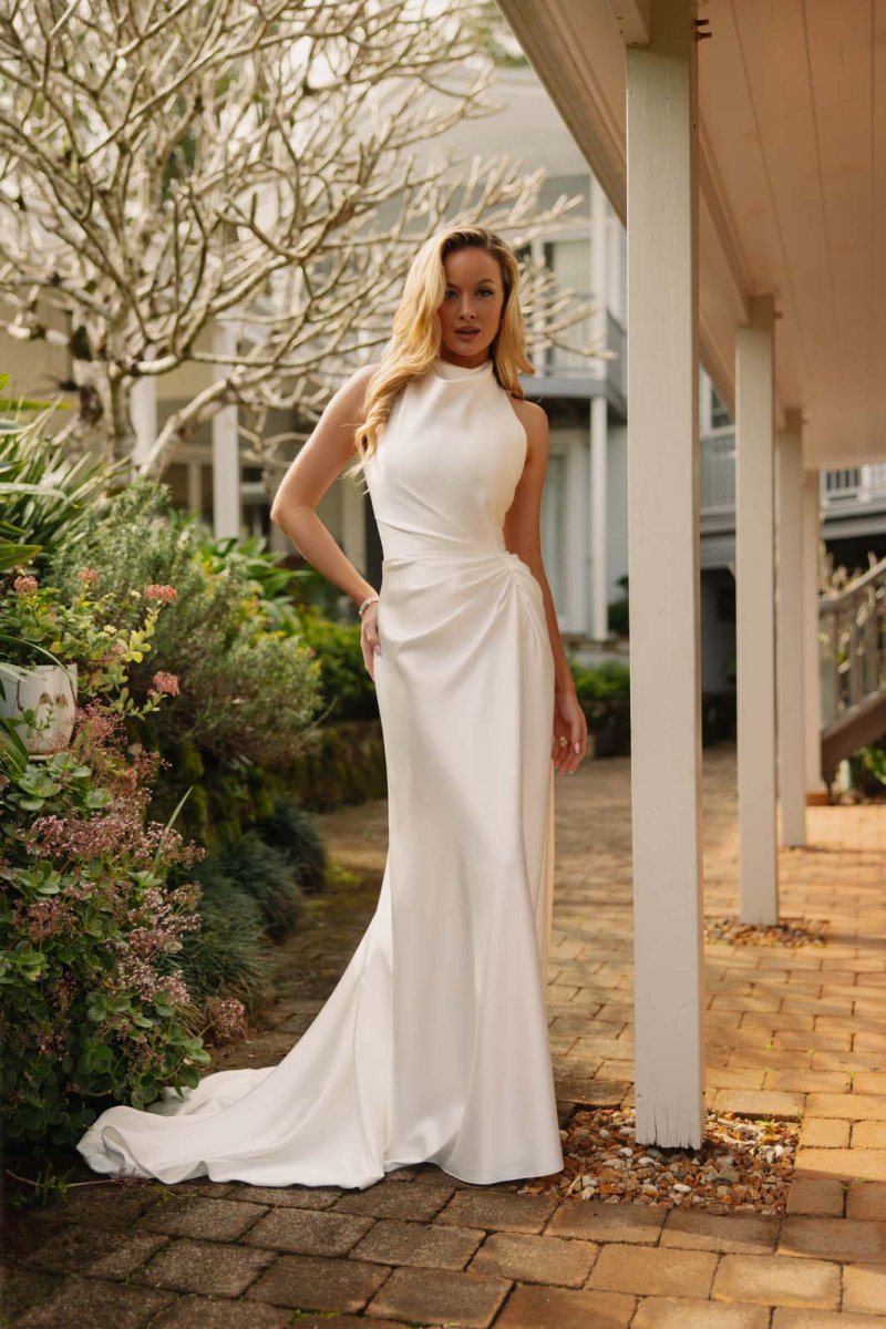 satin halter neck wedding dress
