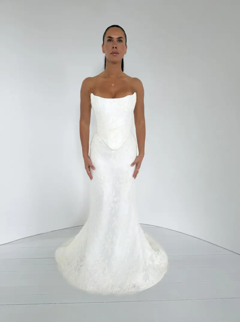 Aspen Basque & Remi | Sheer Lace Wedding Dress | KWH Bridal