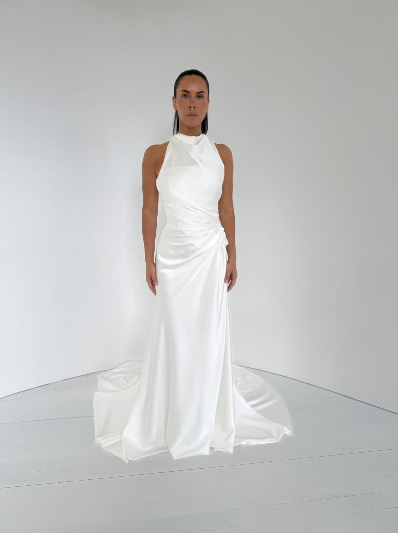 satin halter neck wedding dress