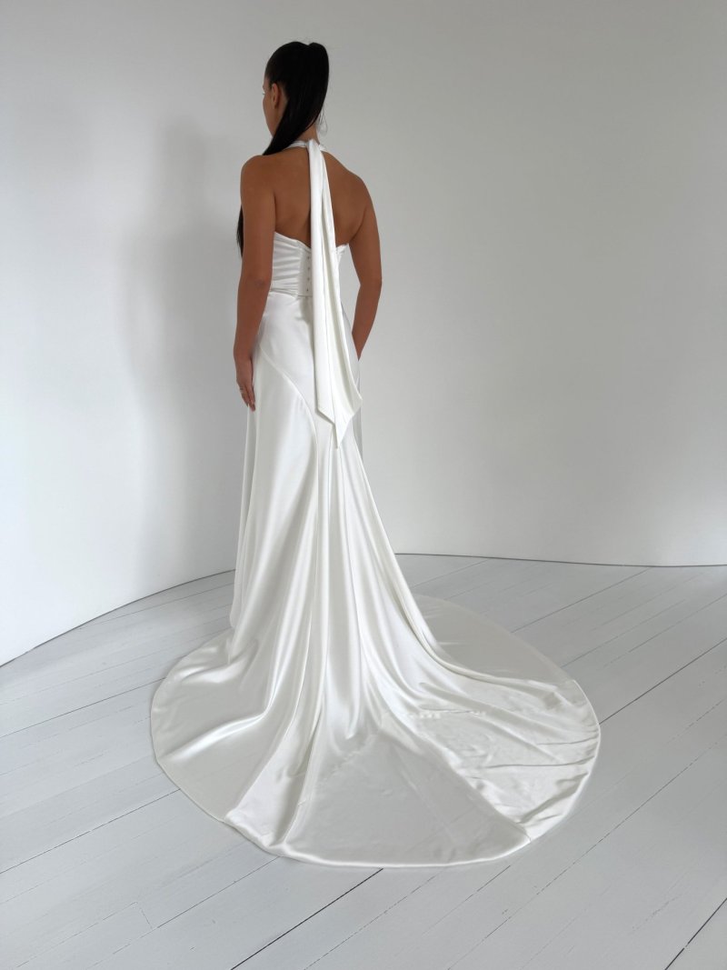 satin halter neck wedding dress