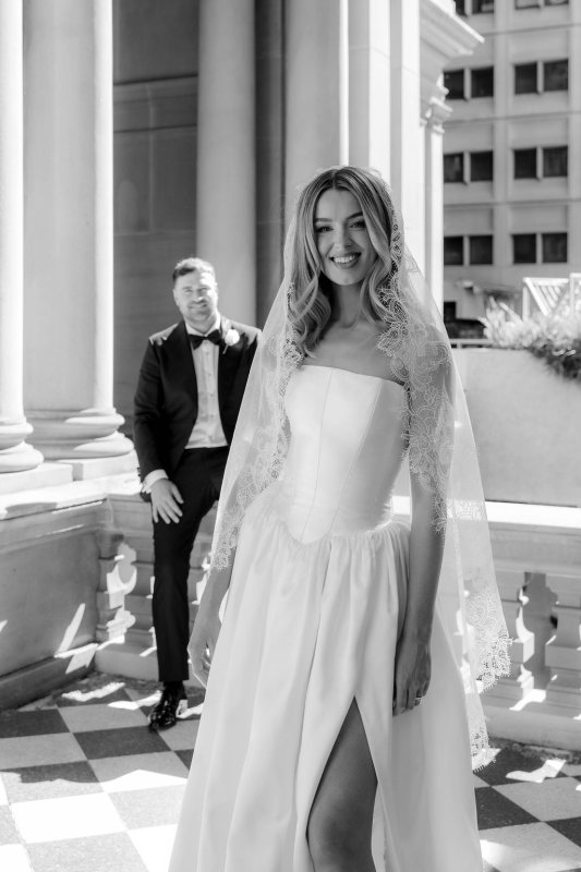 Real Bride wearing a romantic wedding dress by KWH Bridal, Karen Willis Holmes. Wedding Dresses Australia, Wedding dresses Sydney, Wedding Dresses Melbourne, Wedding dresses Brisbane