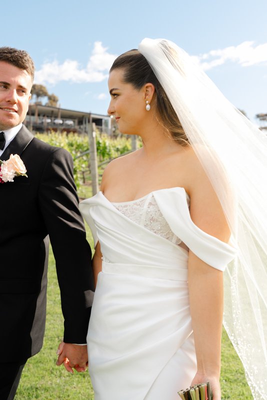 Real Bride wearing a romantic wedding dress by KWH Bridal, Karen Willis Holmes. Wedding Dresses Australia, Wedding dresses Sydney, Wedding Dresses Melbourne, Wedding dresses Brisbane
