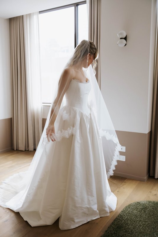 Real Bride wearing a romantic wedding dress by KWH Bridal, Karen Willis Holmes. Wedding Dresses Australia, Wedding dresses Sydney, Wedding Dresses Melbourne, Wedding dresses Brisbane