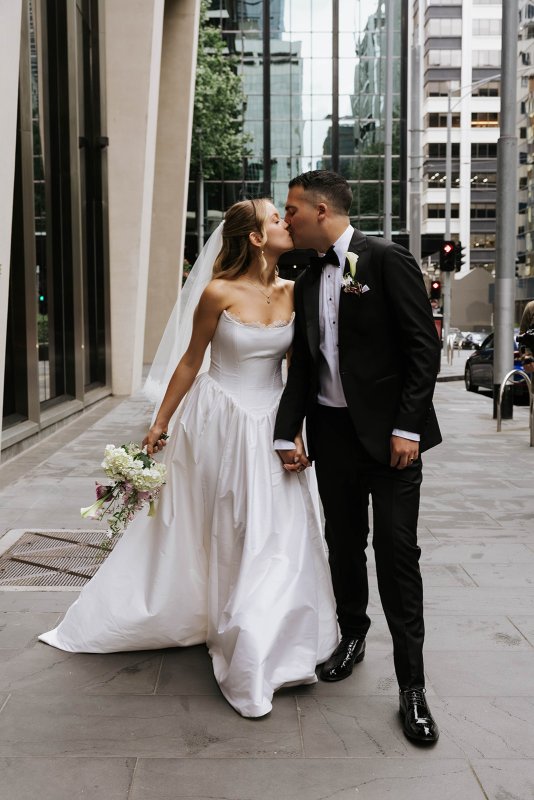 Real Bride wearing a romantic wedding dress by KWH Bridal, Karen Willis Holmes. Wedding Dresses Australia, Wedding dresses Sydney, Wedding Dresses Melbourne, Wedding dresses Brisbane