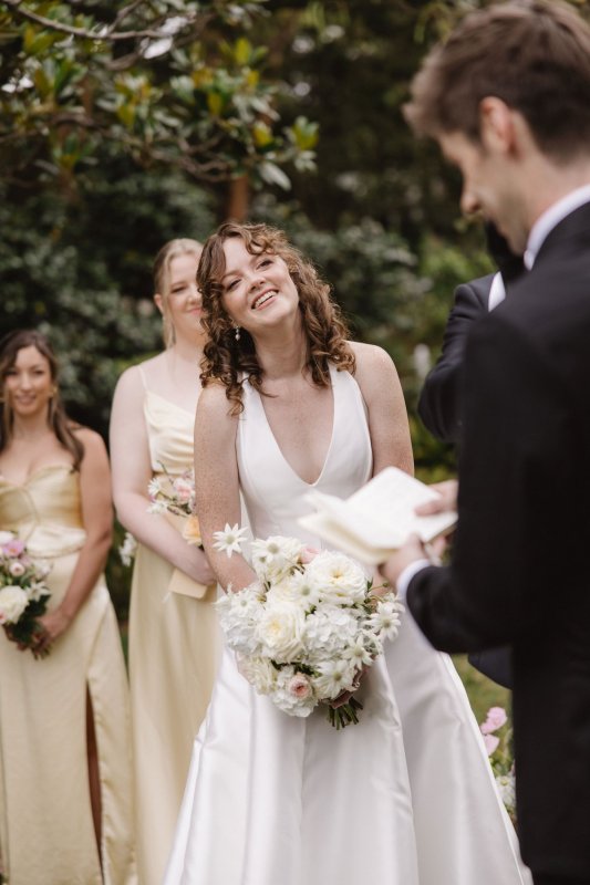 Real Bride wearing a romantic wedding dress by KWH Bridal, Karen Willis Holmes. Wedding Dresses Australia, Wedding dresses Sydney, Wedding Dresses Melbourne, Wedding dresses Brisbane